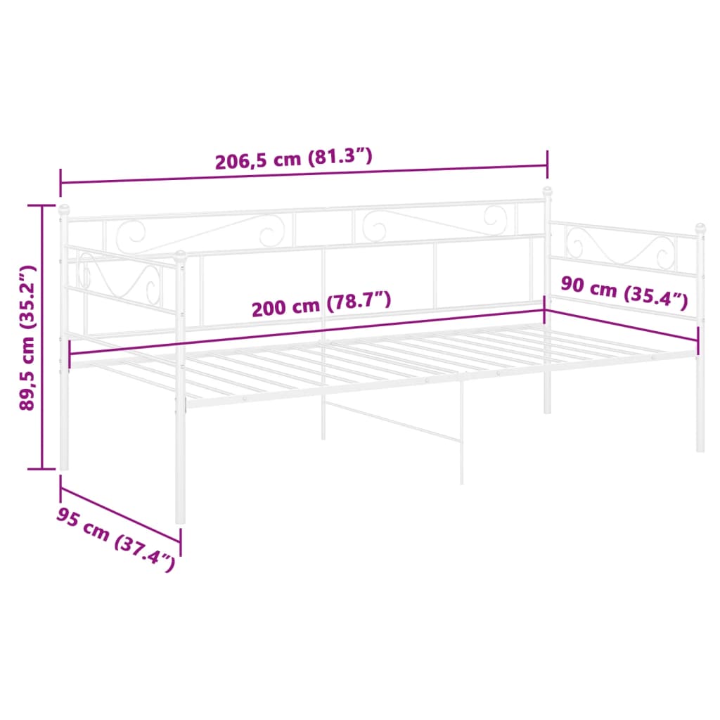 Ramme til sovesofa hvit metall 90x200 cm