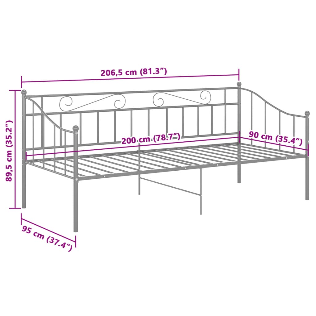 Ramme til sovesofa grå metall 90x200 cm