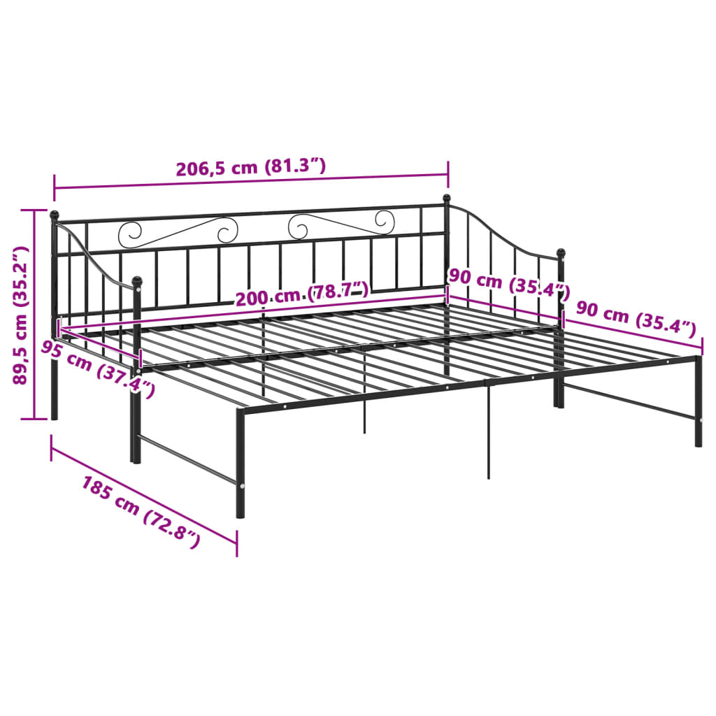 Uttrekkbar ramme til sovesofa svart metall 90x200 cm