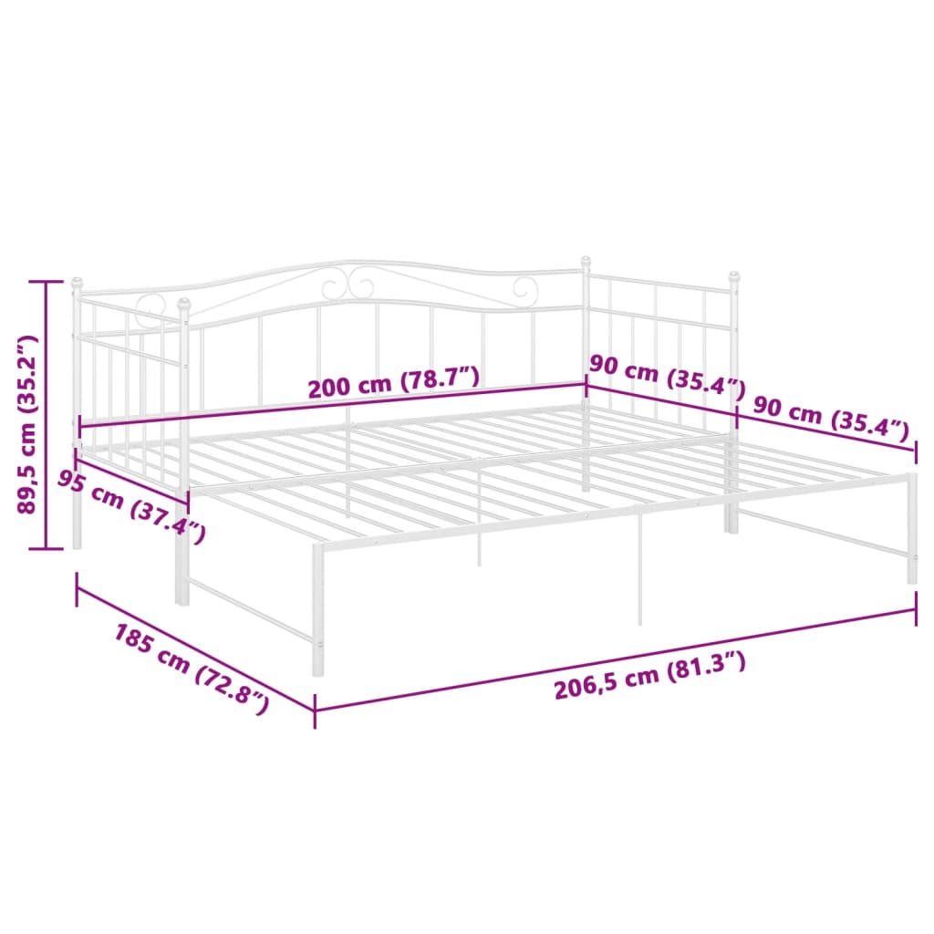 Uttrekkbar ramme til sovesofa hvit metall 90x200 cm