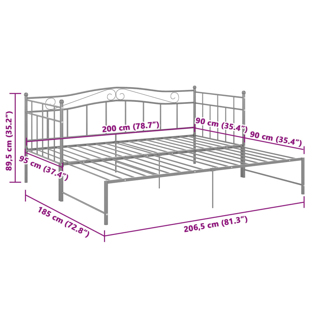 Uttrekkbar ramme til sovesofa grå metall 90x200 cm