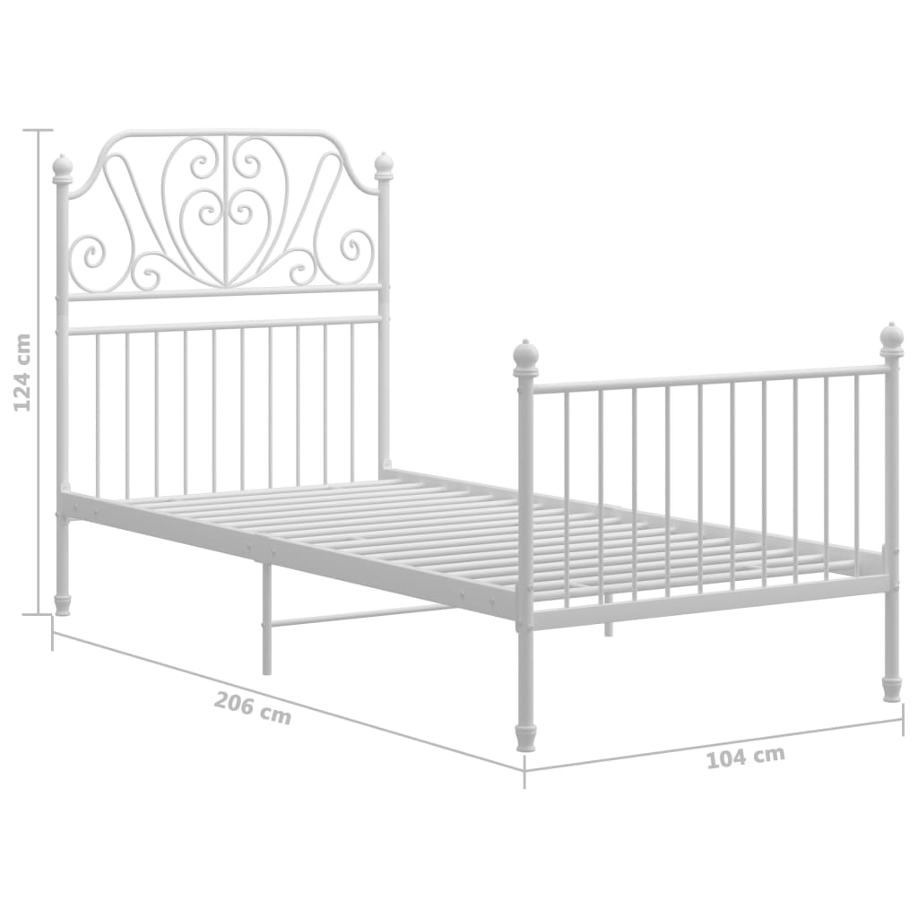 Sengeramme hvit metall 100x200 cm
