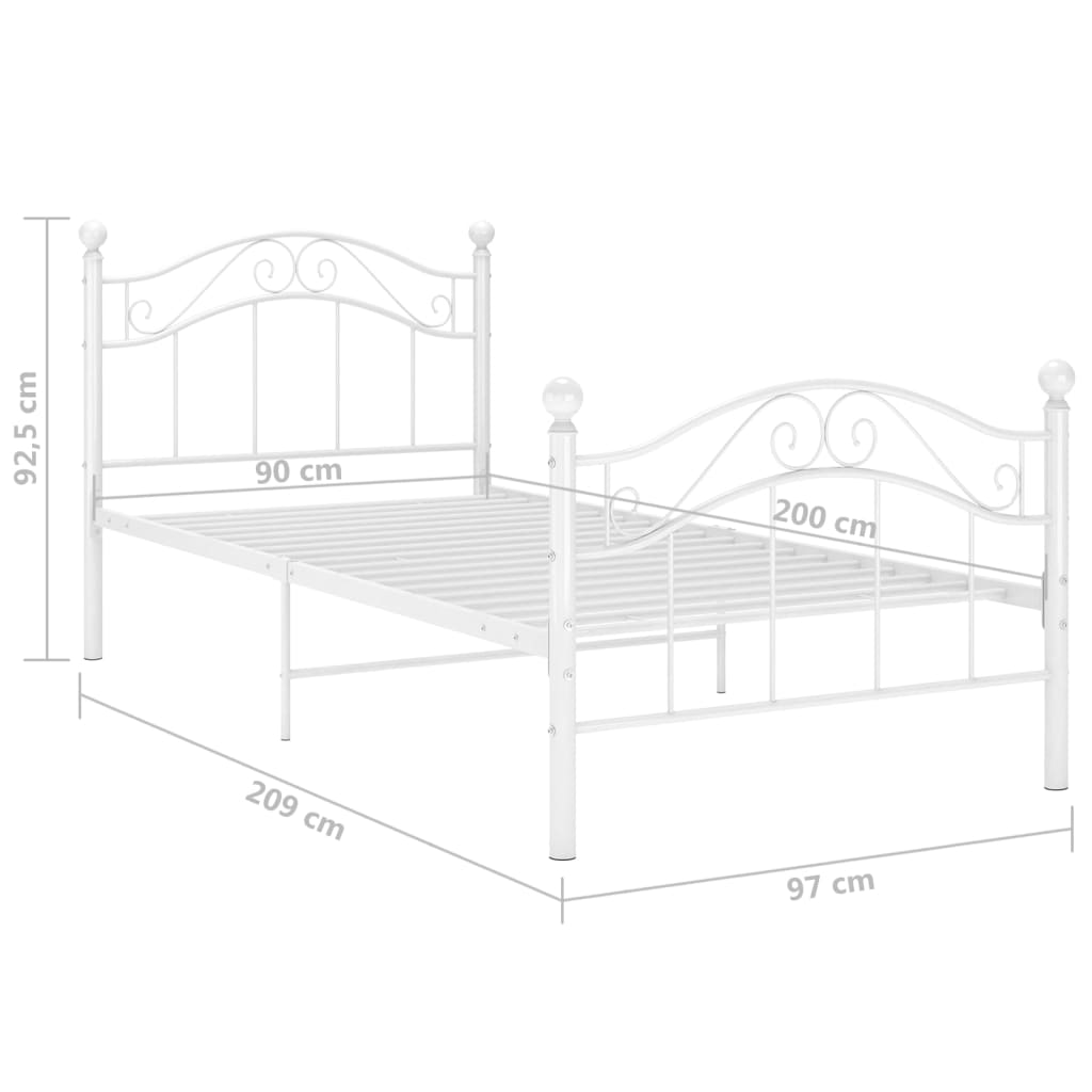Sengeramme hvit metall 90x200 cm