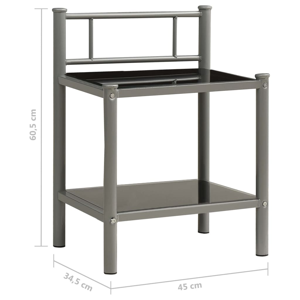Nattbord 2 stk grå og svart metall og glass