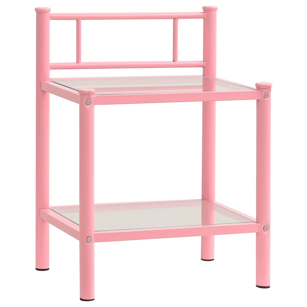Nattbord 2 stk rosa og gjennomsiktig metall og glass