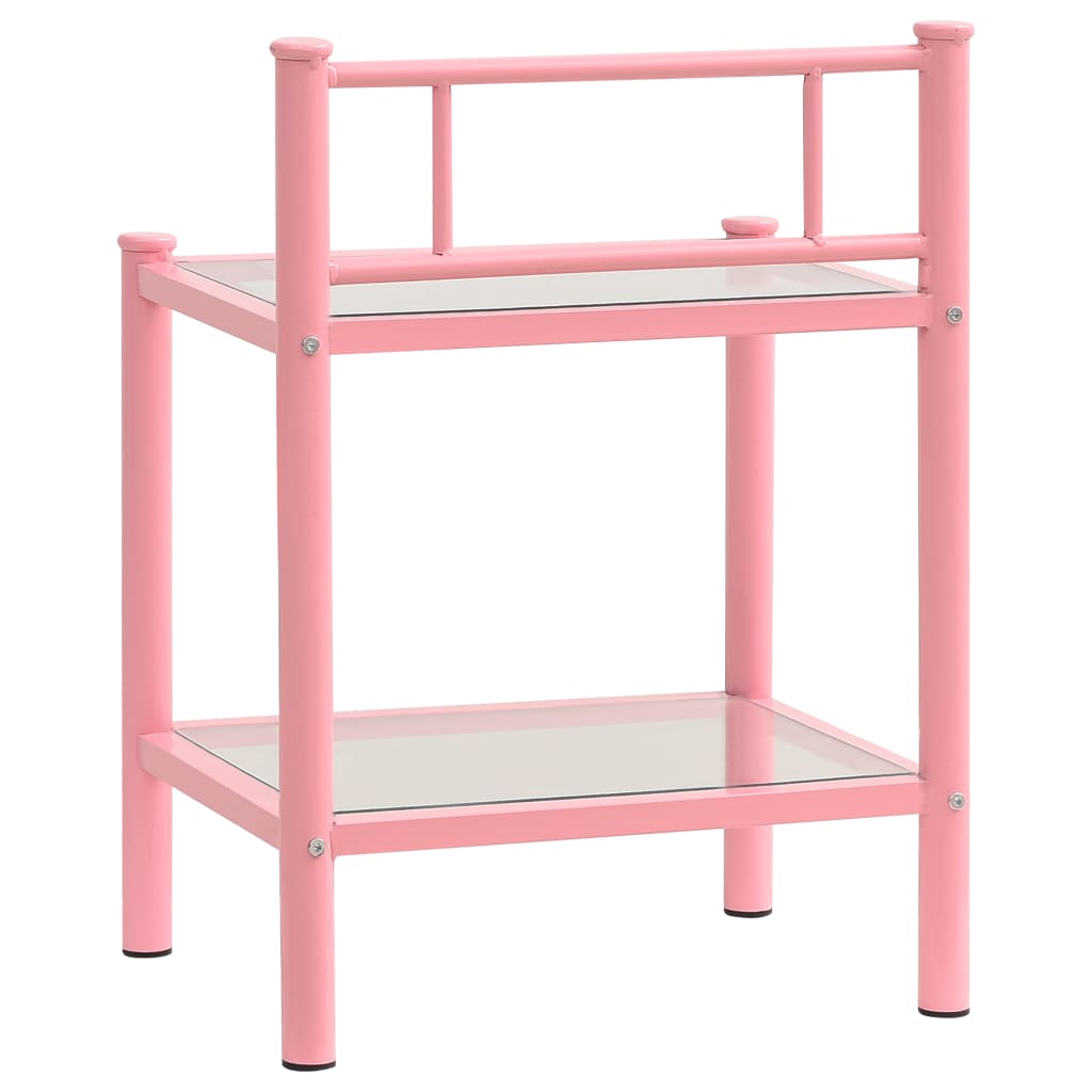 Nattbord 2 stk rosa og gjennomsiktig metall og glass