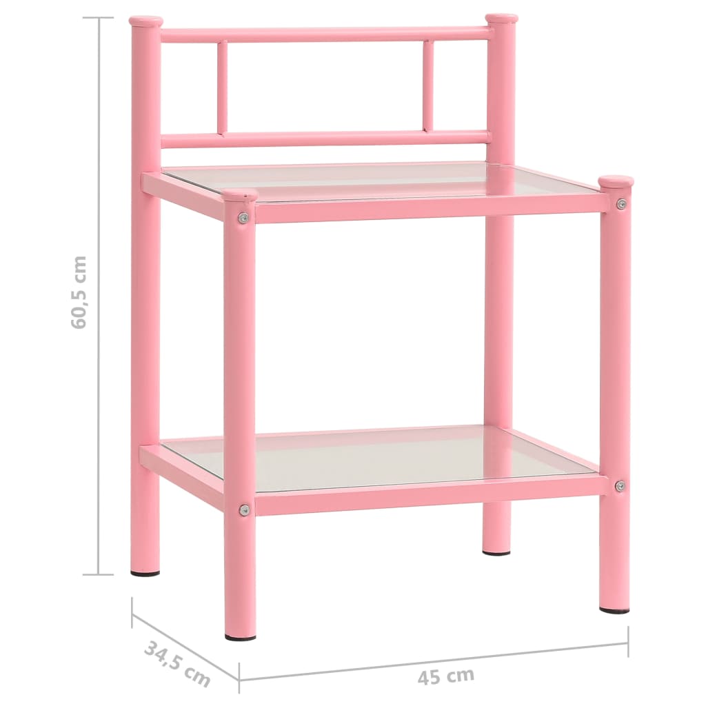 Nattbord 2 stk rosa og gjennomsiktig metall og glass