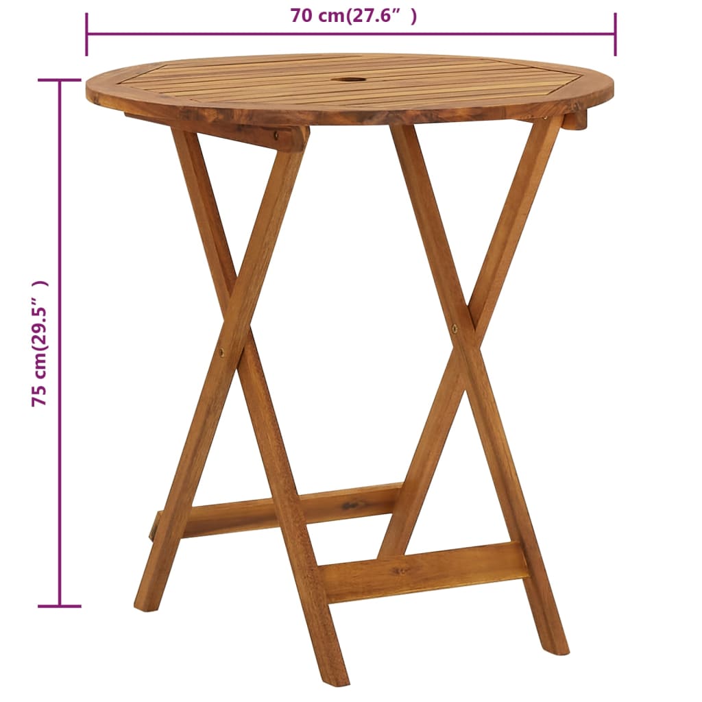 Sammenleggbart hagebord 70 cm heltre akasie