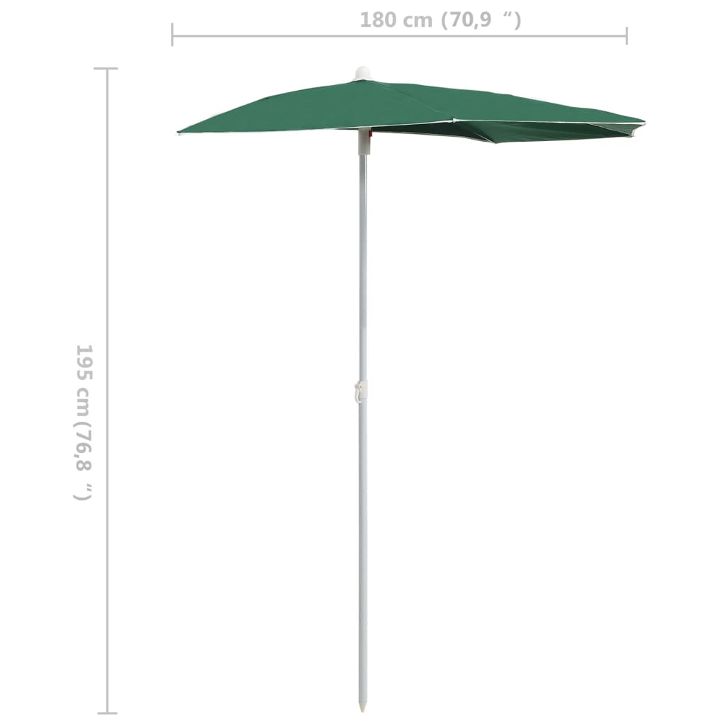 Halvrund parasoll med stang 180x90 cm grønn