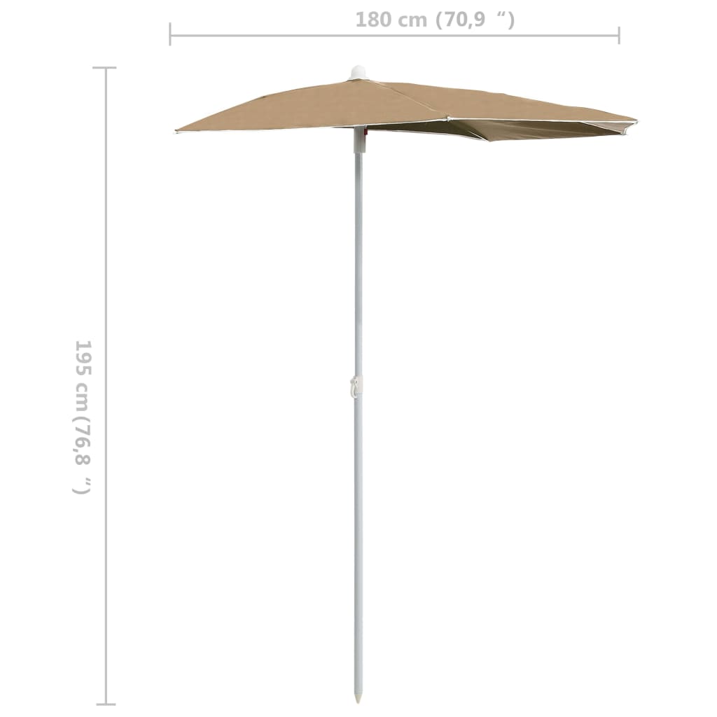 Halvrund parasoll med stang 180x90 cm gråbrun