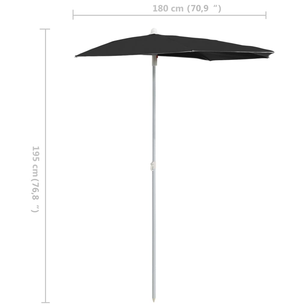 Halvrund parasoll med stang 180x90 cm svart