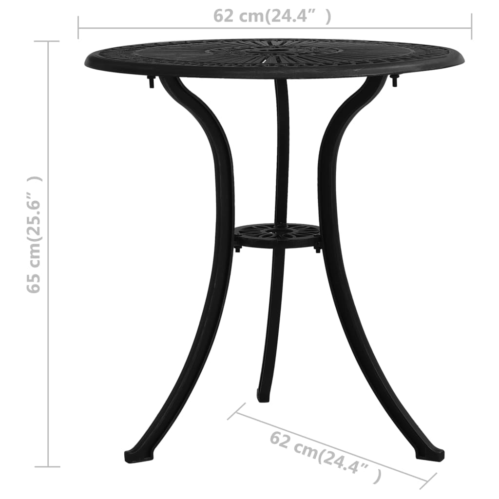 Bistrosett 3 deler støpt aluminium svart