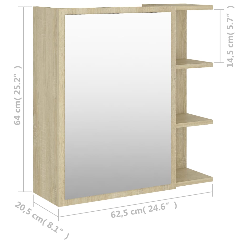 Speilskap til baderom sonoma eik 62,5x20,5x64 cm sponplate