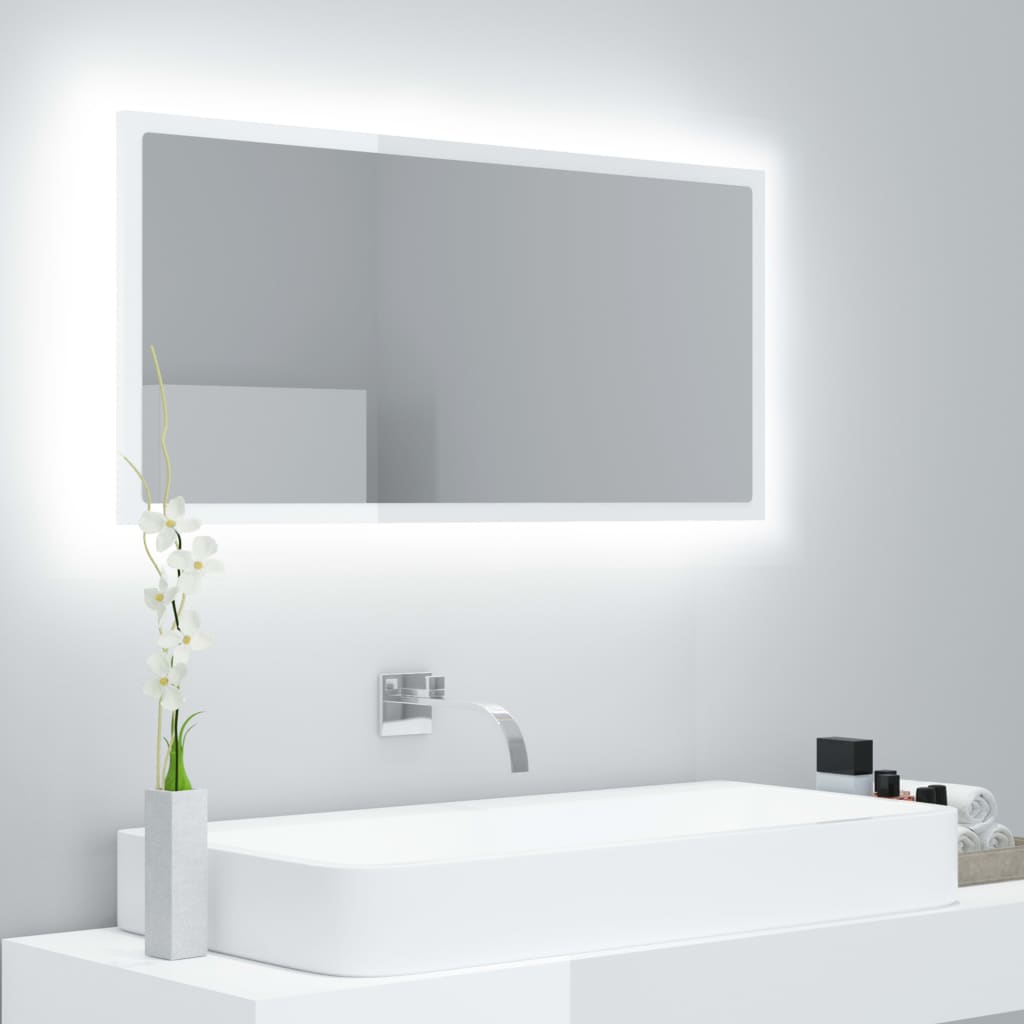 LED-badespeil høyglans hvit 90x8,5x37 cm akryl