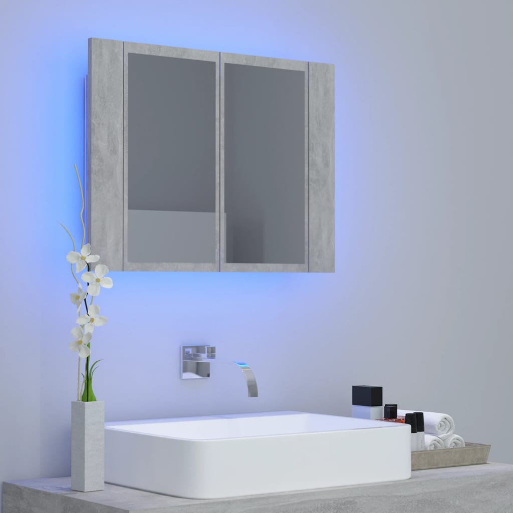 LED-speilskap betonggrå 60x12x45 cm akryl