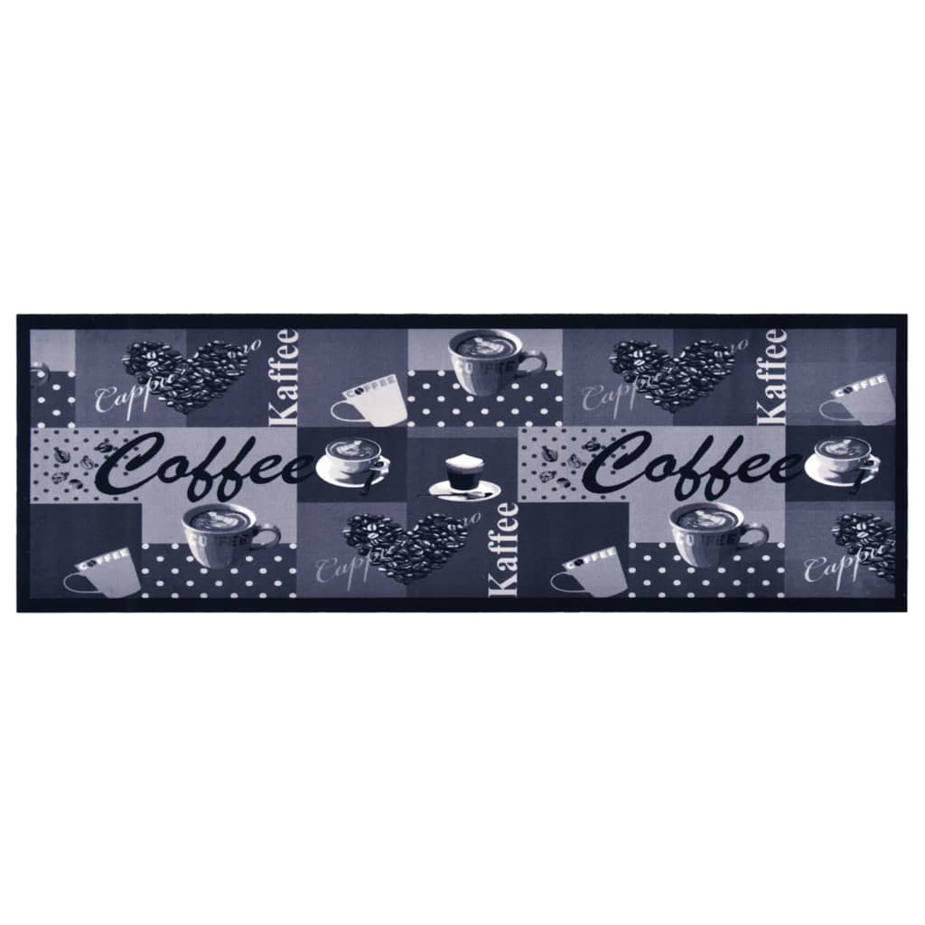 Vaskbart kjøkkenteppe kaffe blå 60x180 cm