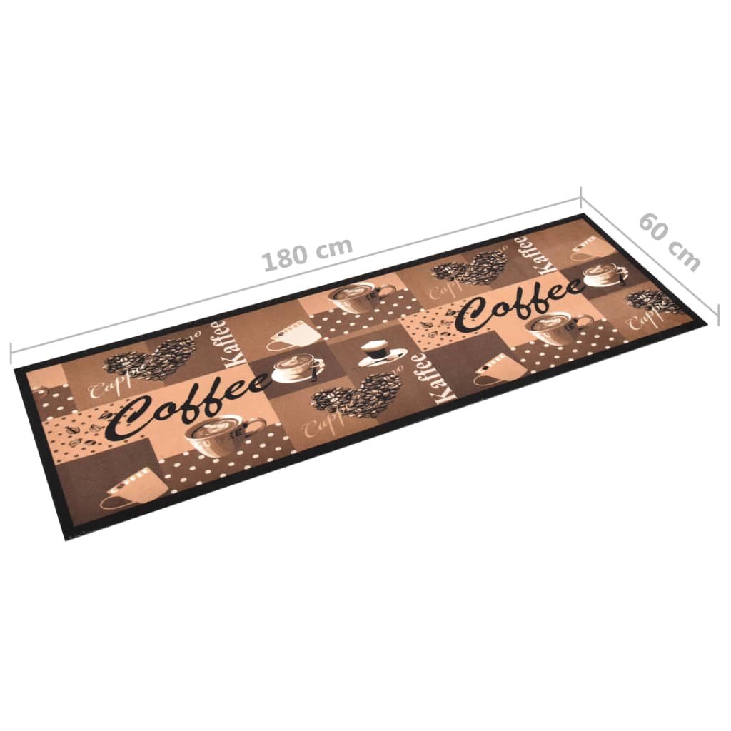 Vaskbart kjøkkenteppe kaffe brun 60x180 cm