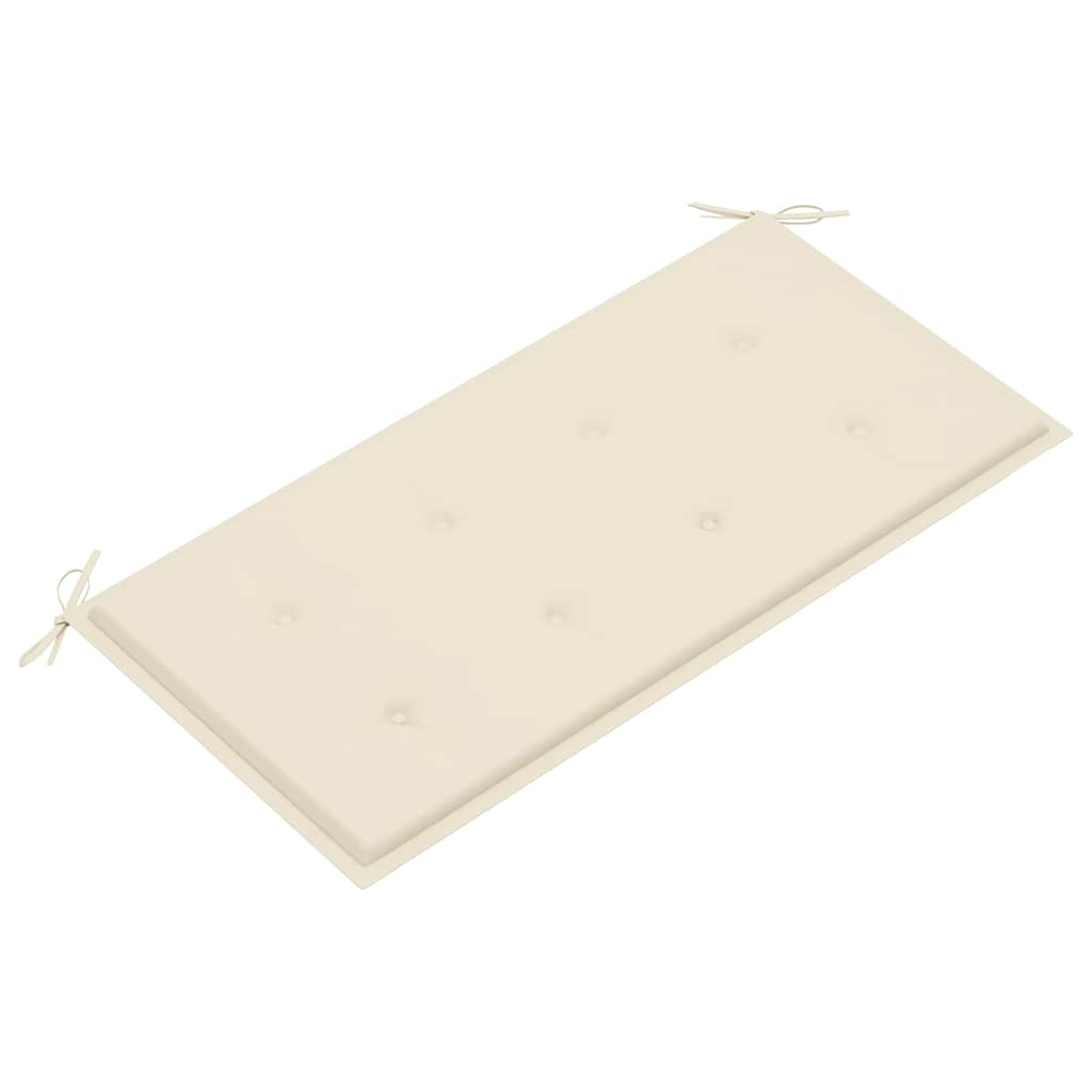 Hagebenk med kremhvite pute 112 cm heltre teak