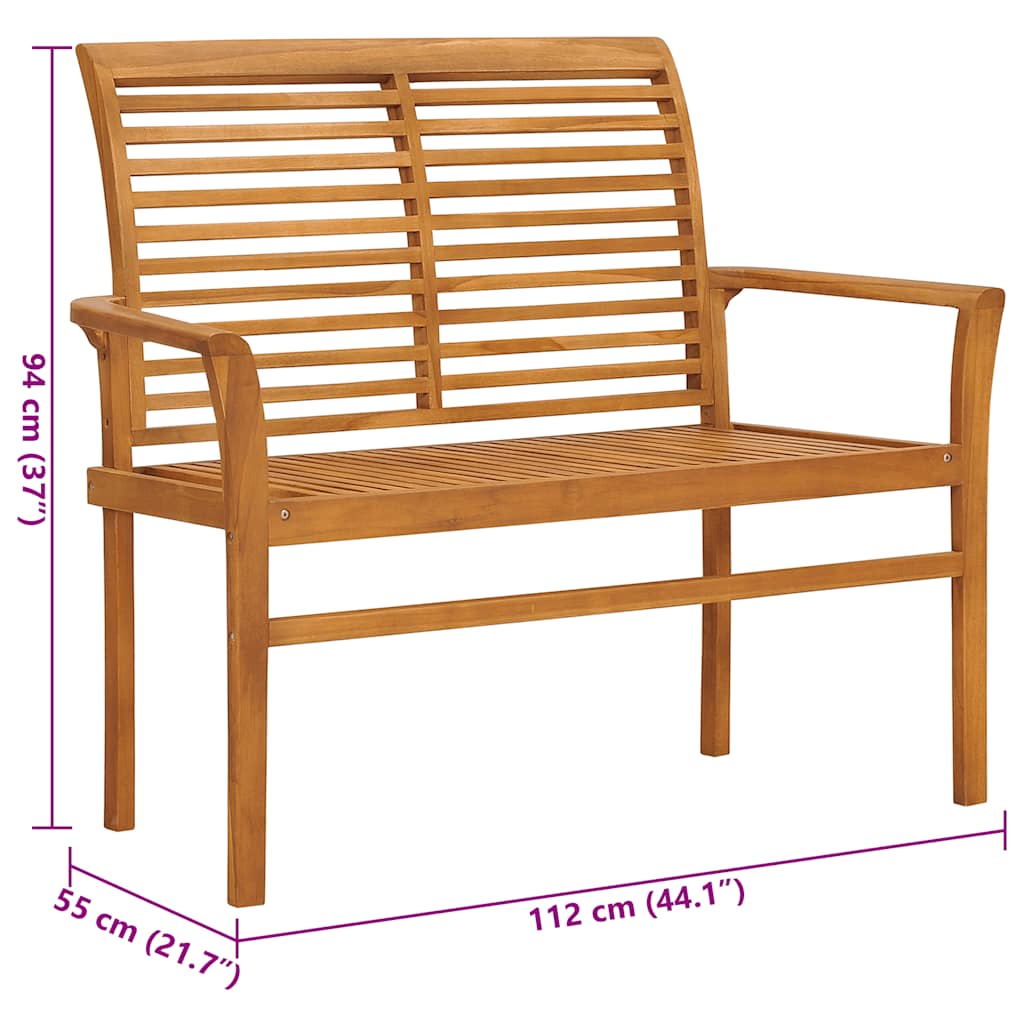 Hagebenk med kremhvite pute 112 cm heltre teak