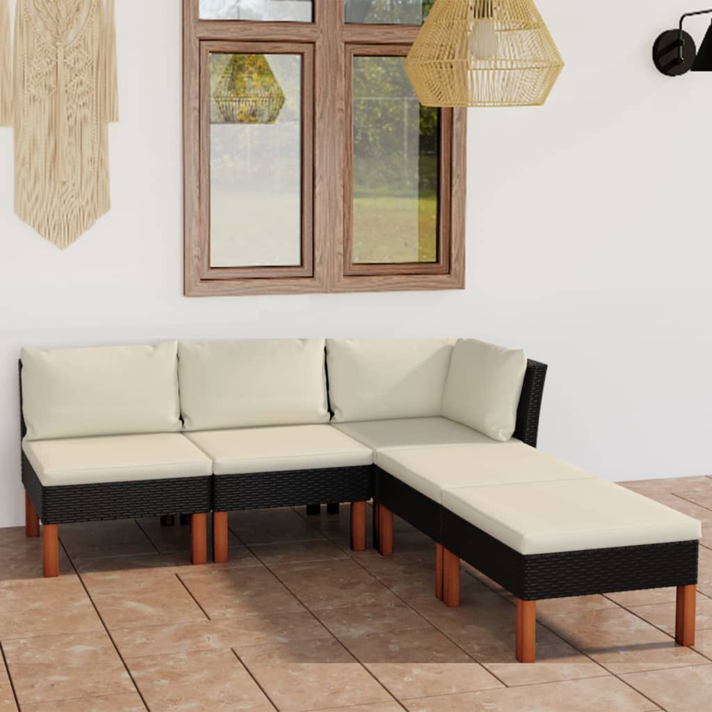 Hagesofagruppe med puter 5 deler polyrotting svart