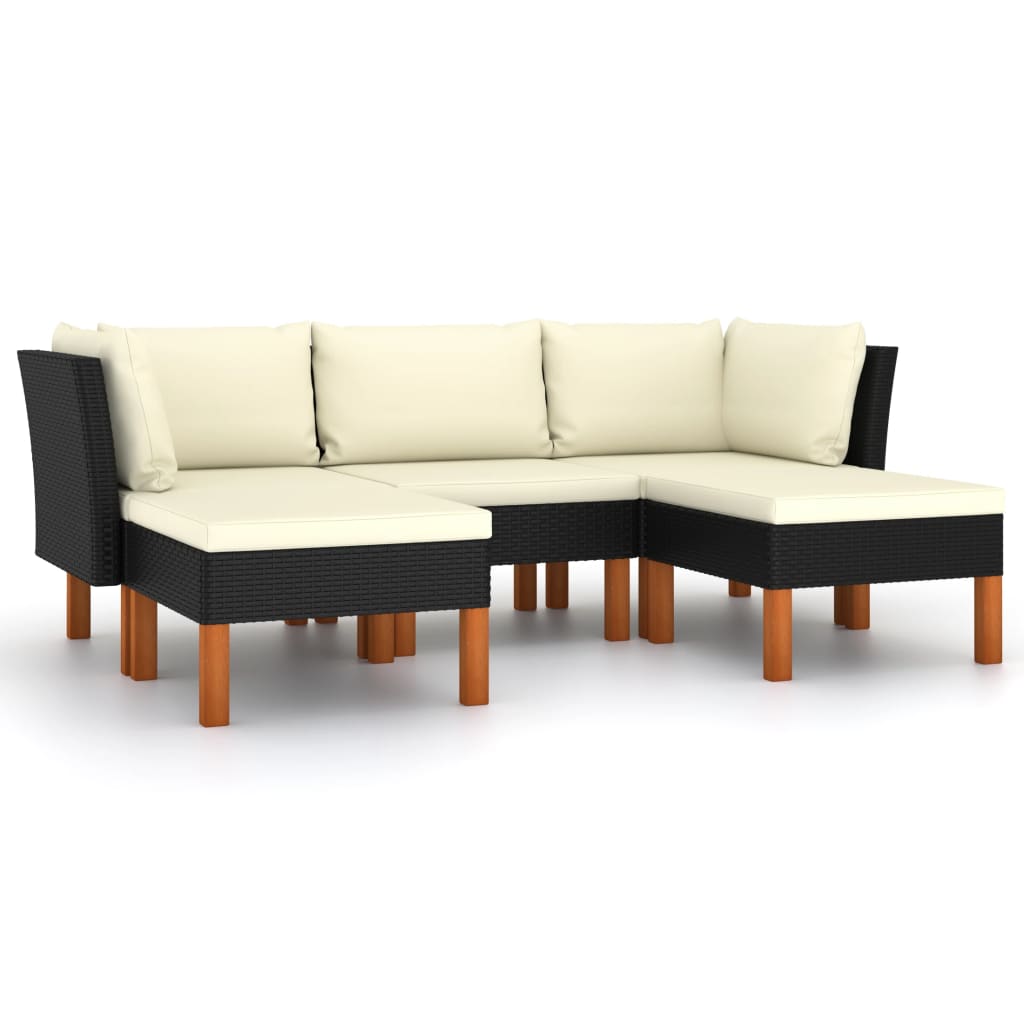 Hagesofagruppe med puter 5 deler polyrotting svart