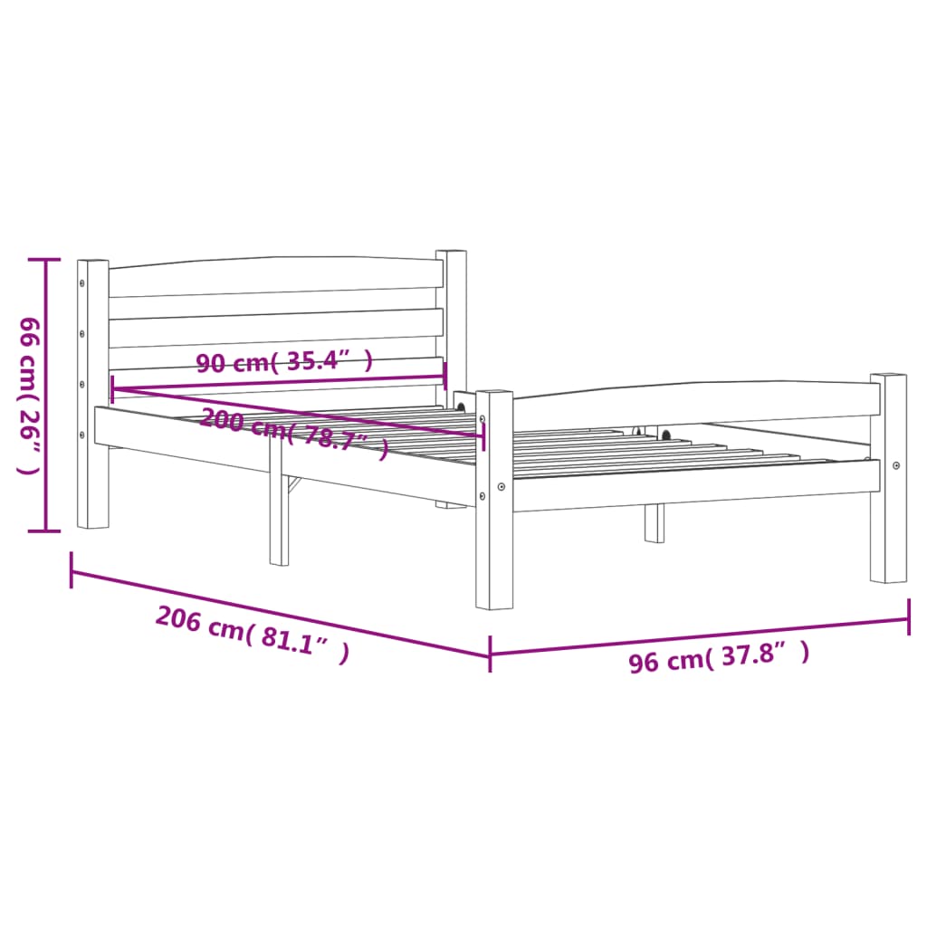 Sengeramme hvit heltre furu 90x200 cm