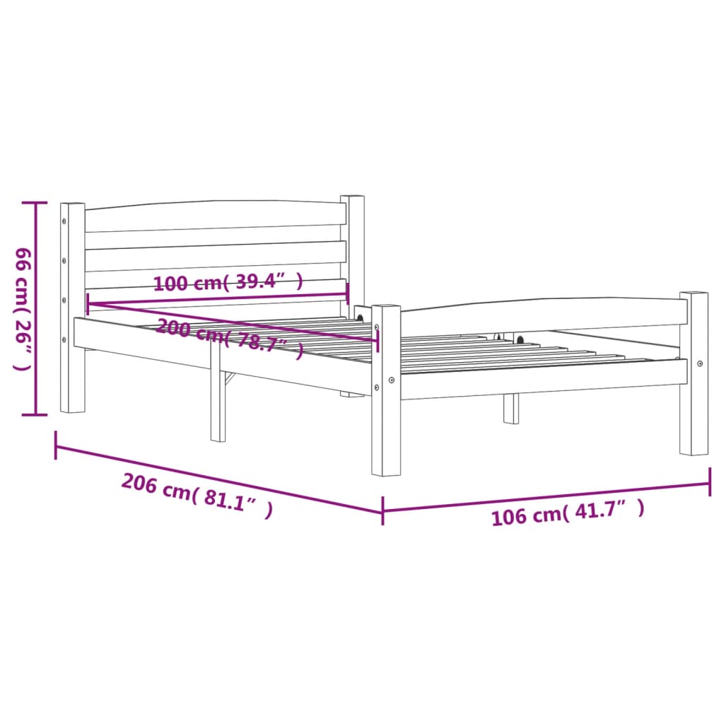 Sengeramme honningbrun heltre furu 100x200 cm