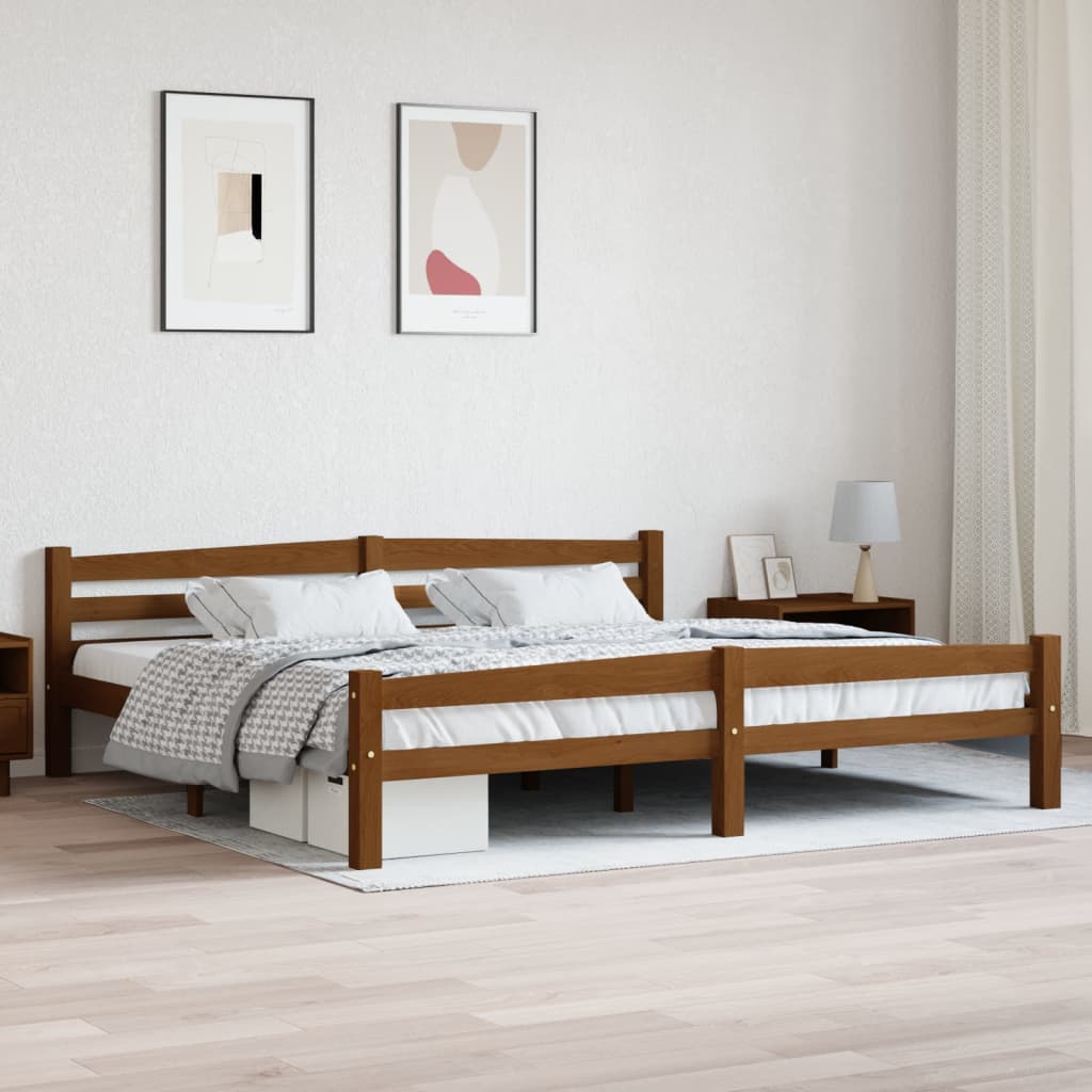Sengeramme honningbrun heltre furu 200x200 cm