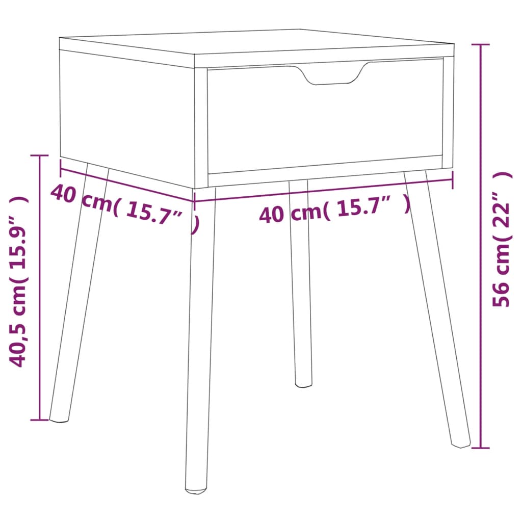 Nattbord 2 stk betonggrå 40x40x56 cm konstruert tre