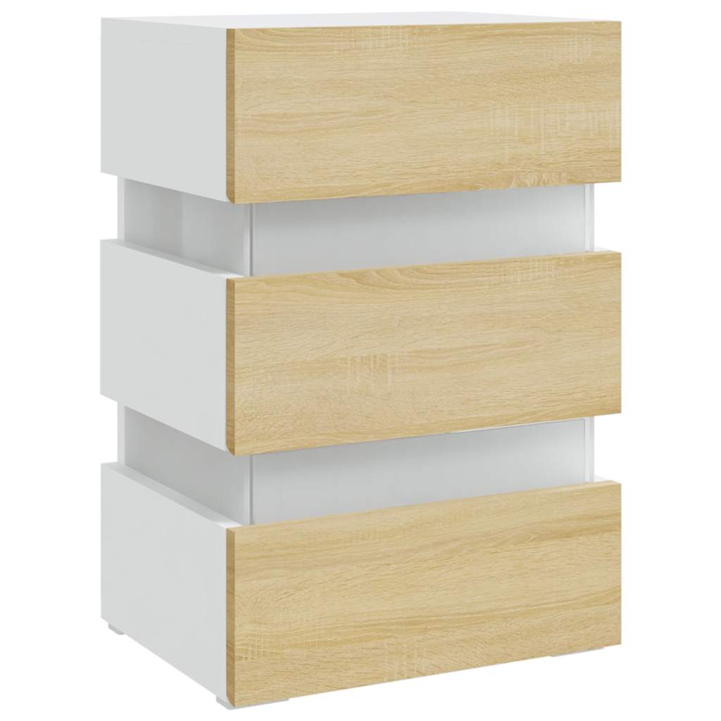 LED-nattbord hvit og sonoma eik 45x35x67 cm konstruert tre