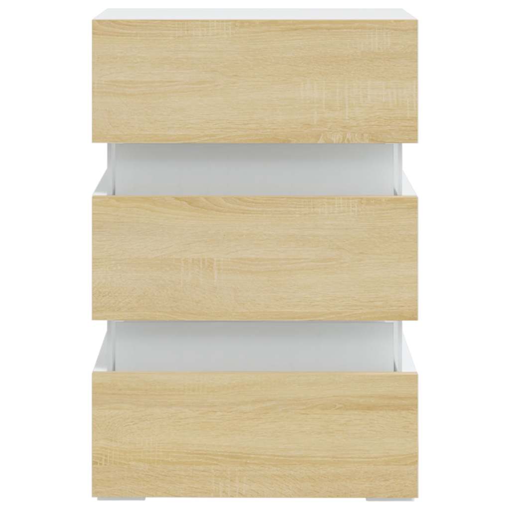 LED-nattbord hvit og sonoma eik 45x35x67 cm konstruert tre