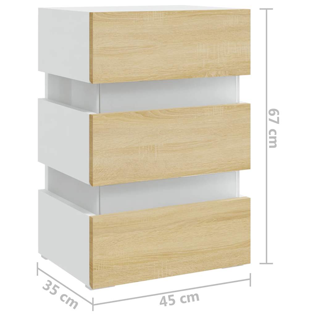 LED-nattbord hvit og sonoma eik 45x35x67 cm konstruert tre