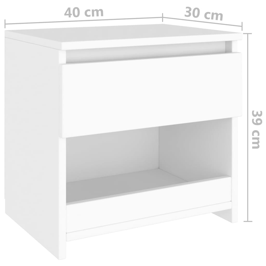 Nattbord 2 stk hvit 40x30x39 cm sponplate