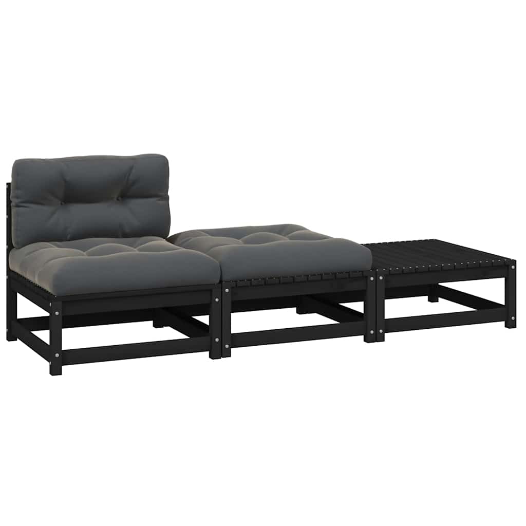 Hagesofagruppe med puter 3 deler svart heltre furu