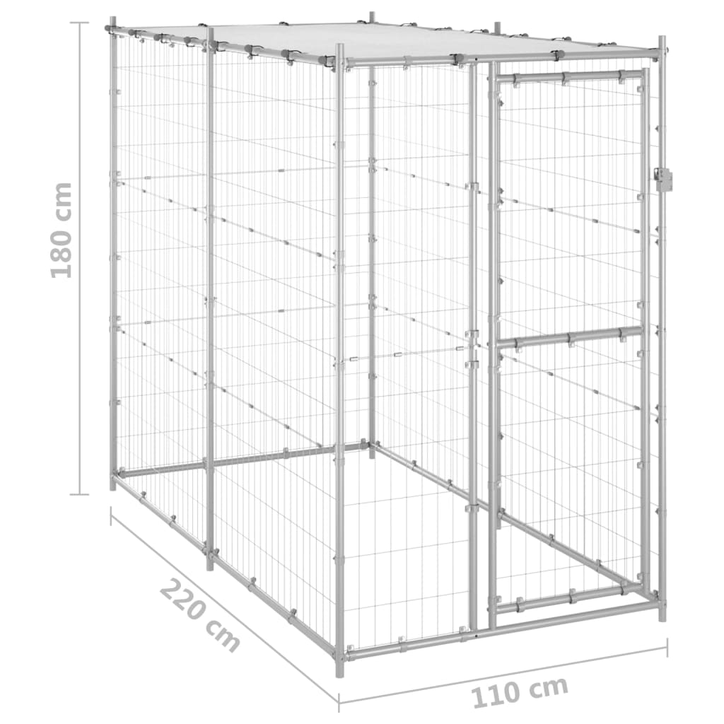 Utendørs hundegård med tak galvanisert stål 110x220x180 cm