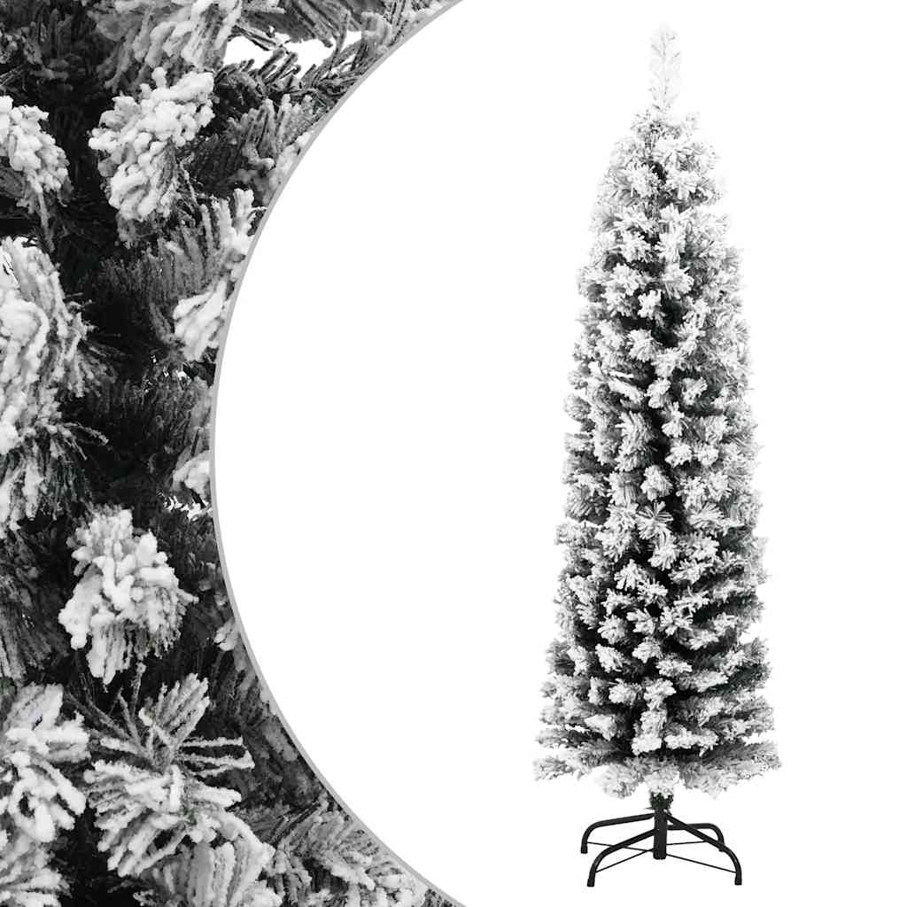 Slankt kunstig juletre med flokket snø grønn 120 cm PVC