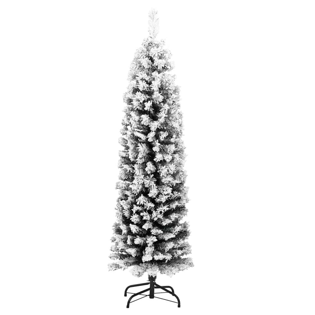 Slankt kunstig juletre med flokket snø grønn 120 cm PVC