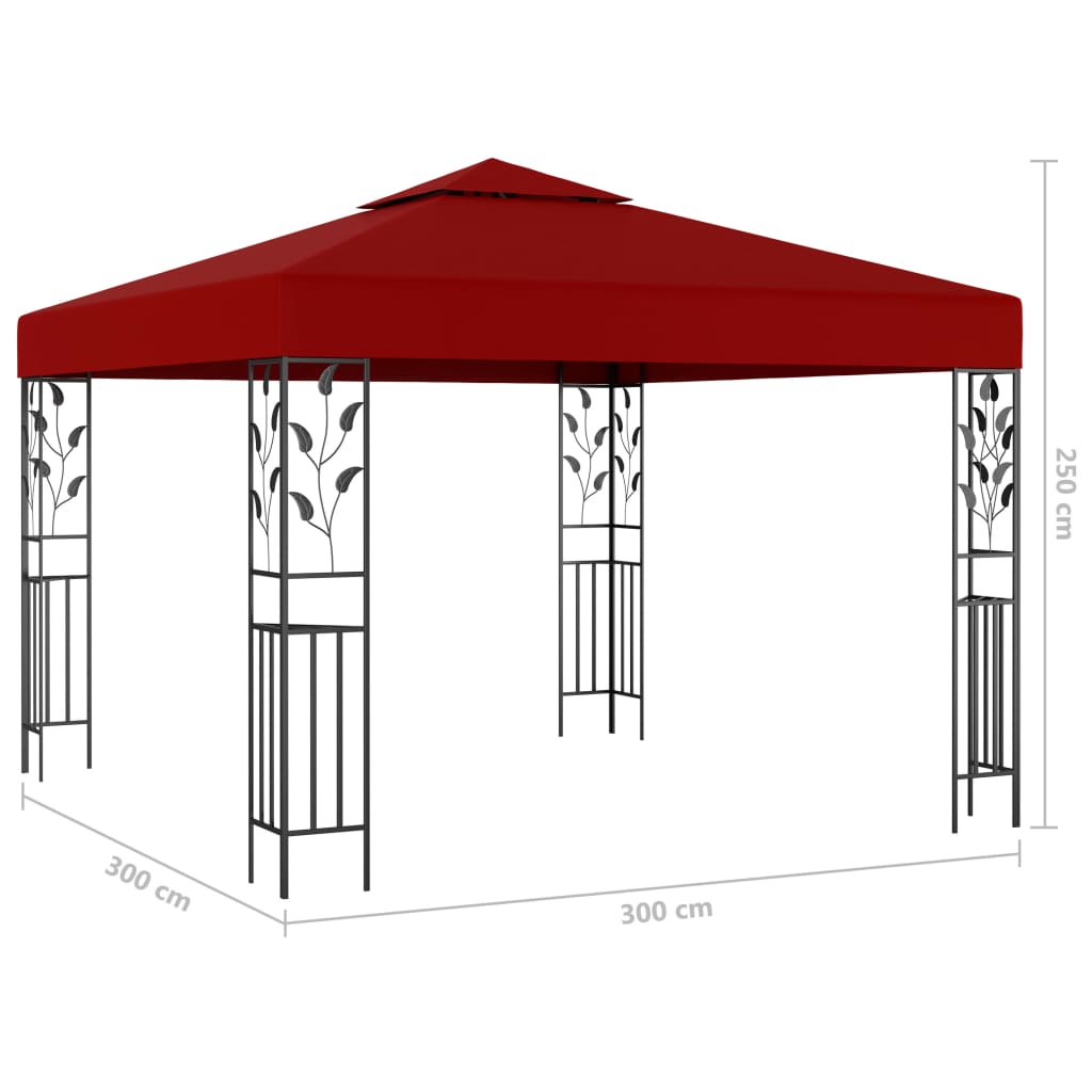 Paviljong med LED-lysslynge 3x3 m vinrød