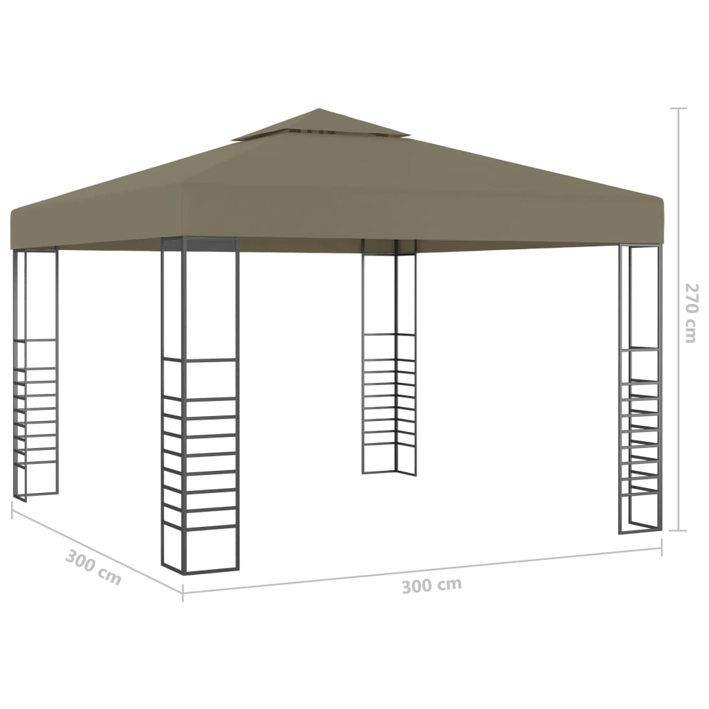 Hagepaviljong med LED-lysslynge 3x3 m gråbrun