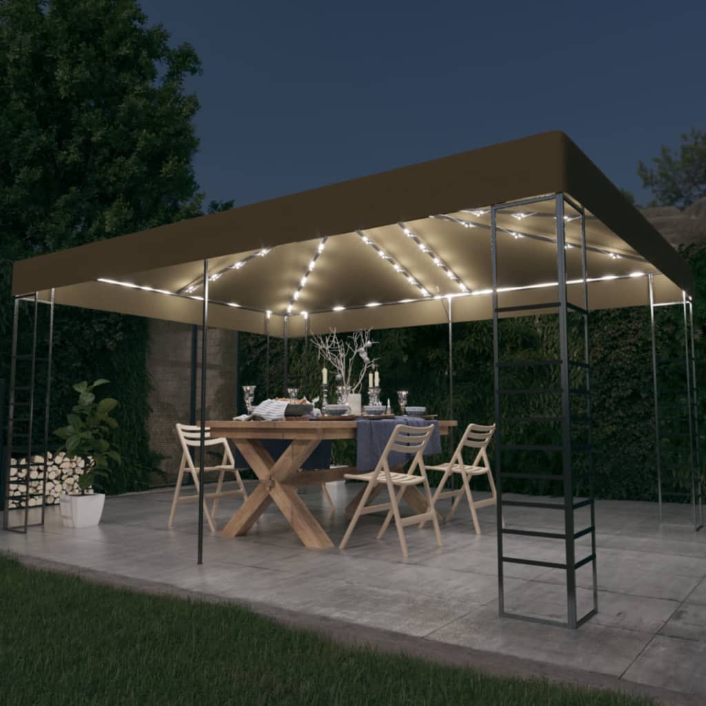 Paviljong med LED-lysslynge 3x4 m gråbrun