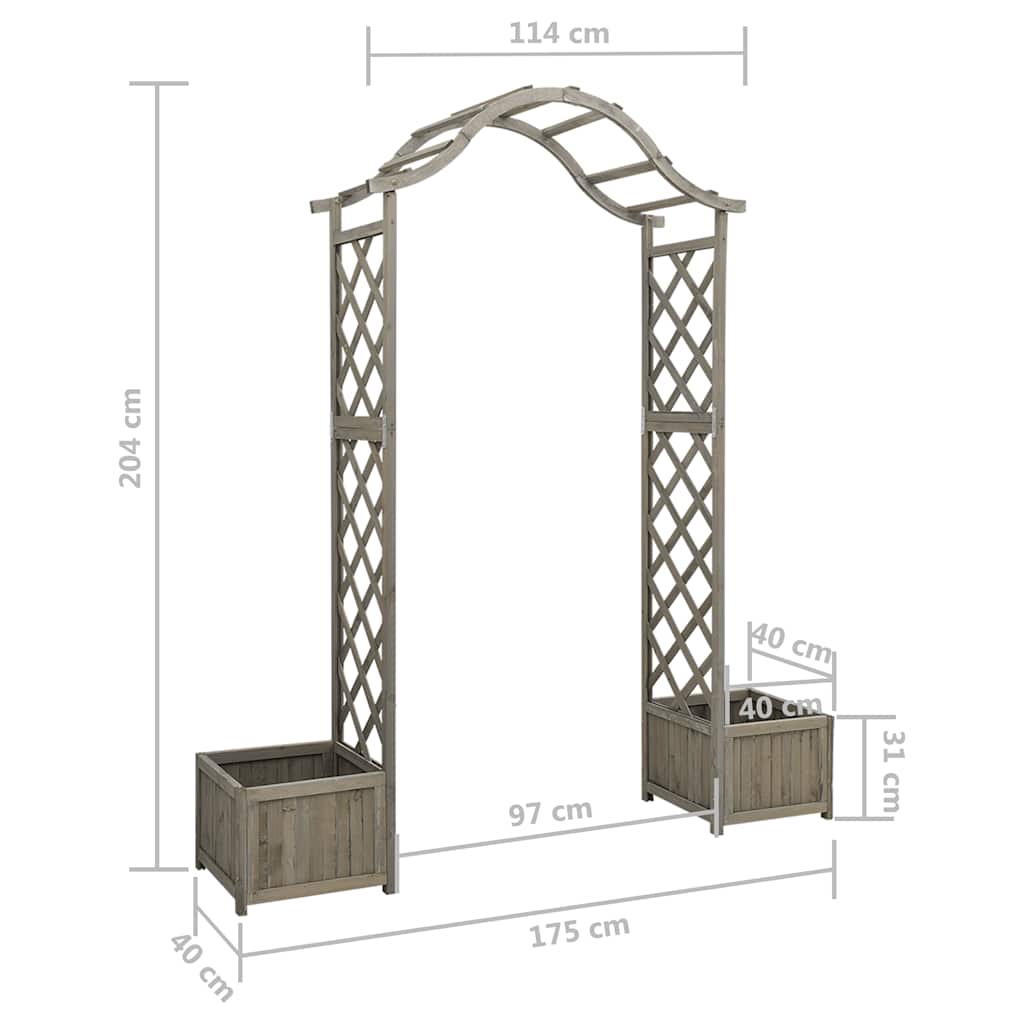 Hagepergola med blomsterkasse grå heltre gran
