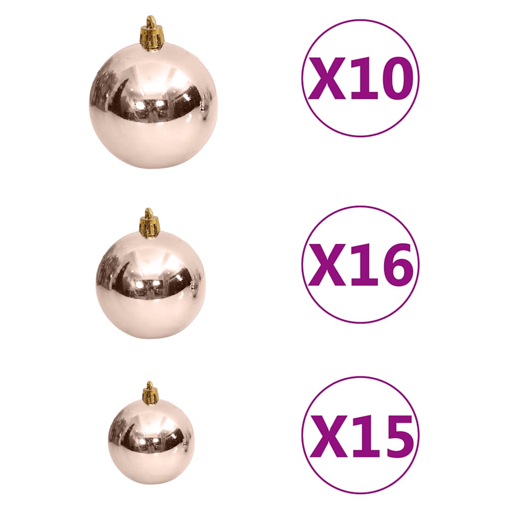 Julekulesett 120 deler med topp og 300 LED rosa gull