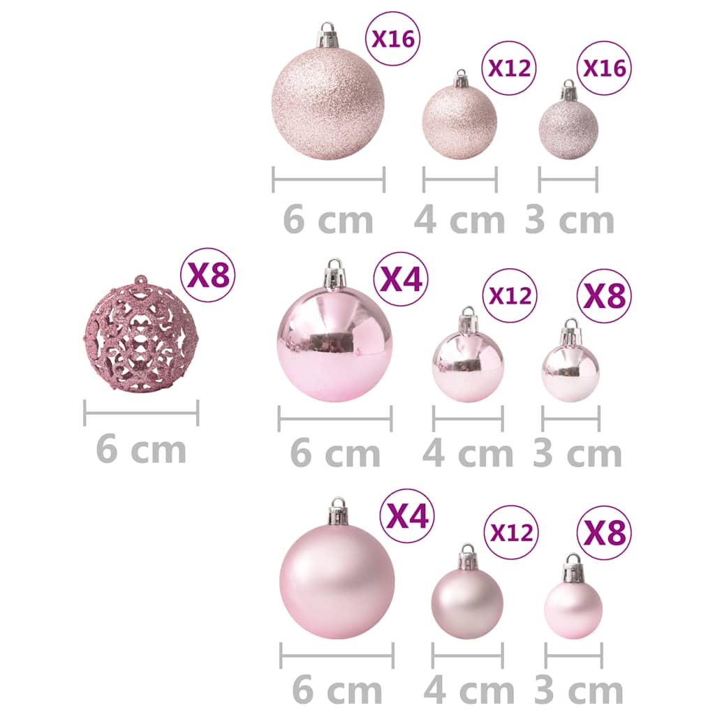 Julekulesett 100 deler rosa