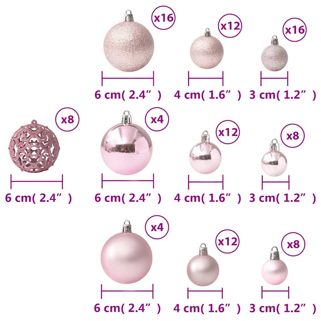 Julekulesett 100 deler rosa