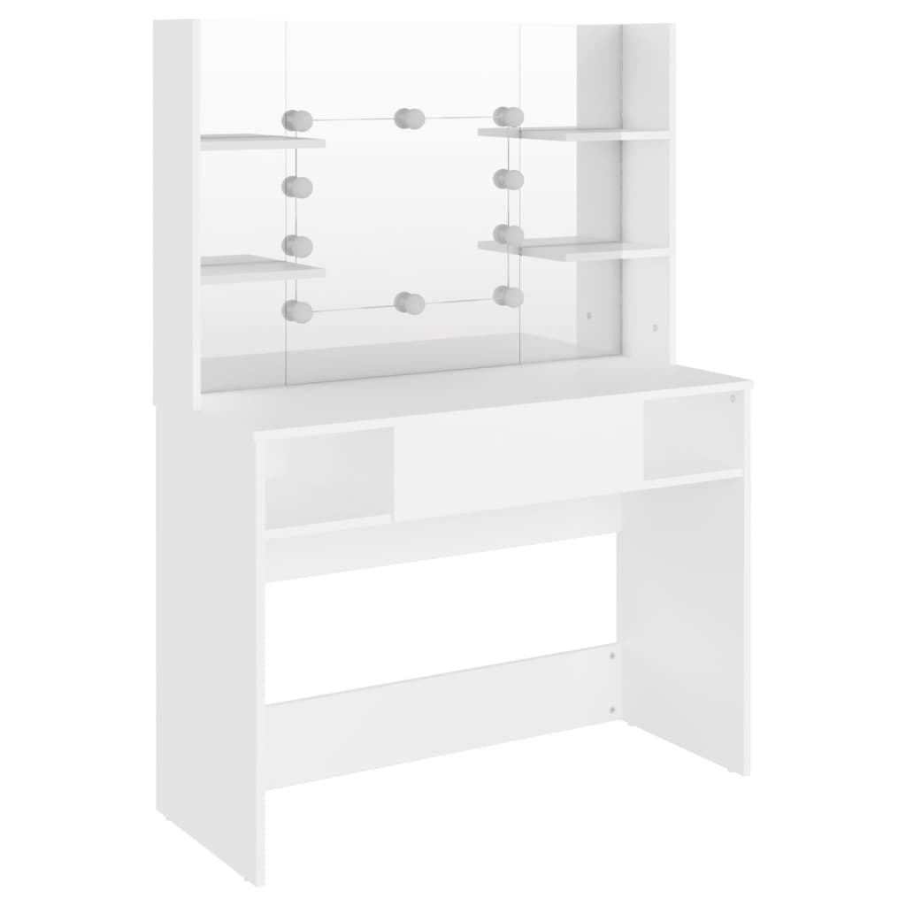 Sminkebord med LED-lys 100x40x135 cm MDF hvit