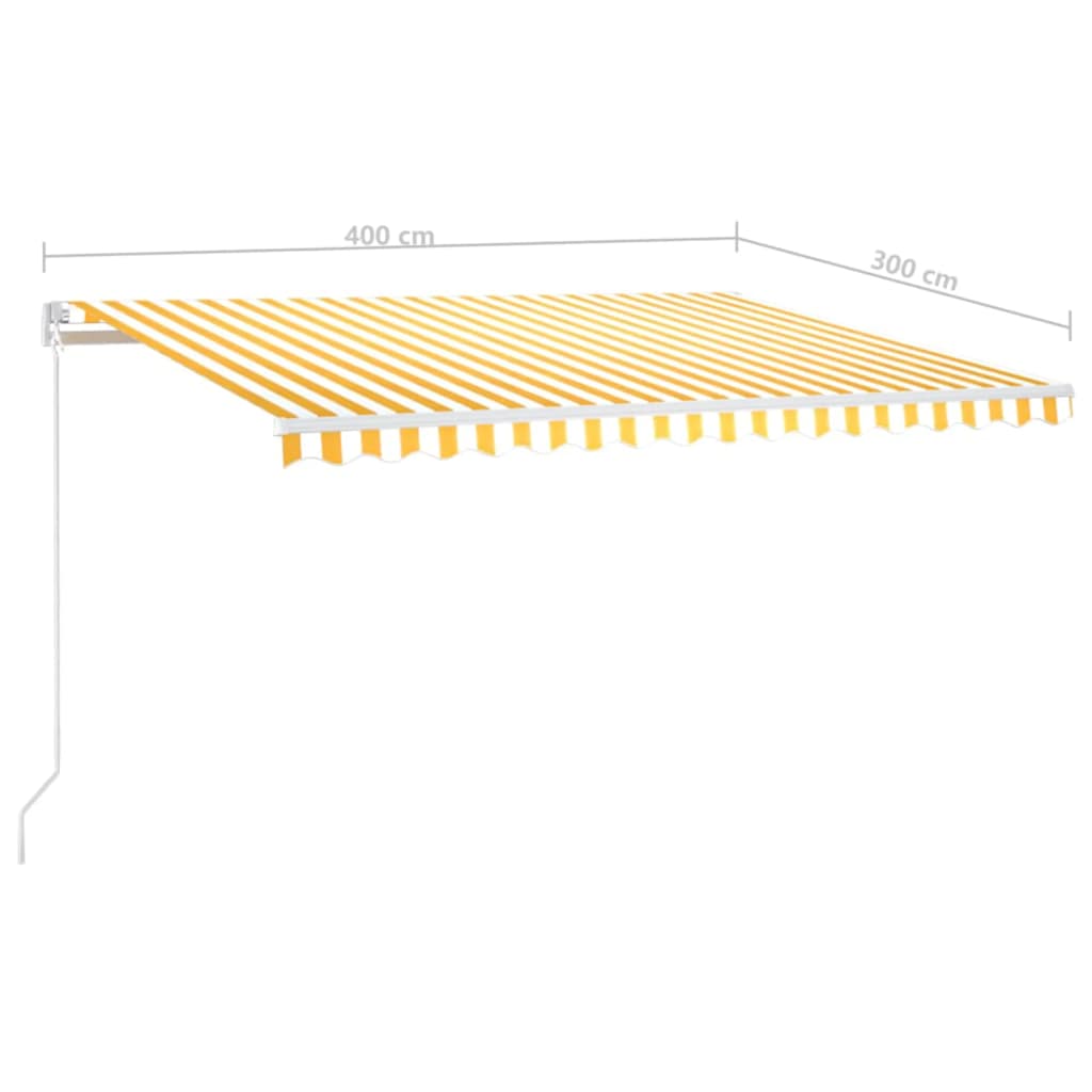 Manuell uttrekkbar markise med LED 400x300 cm gul og hvit