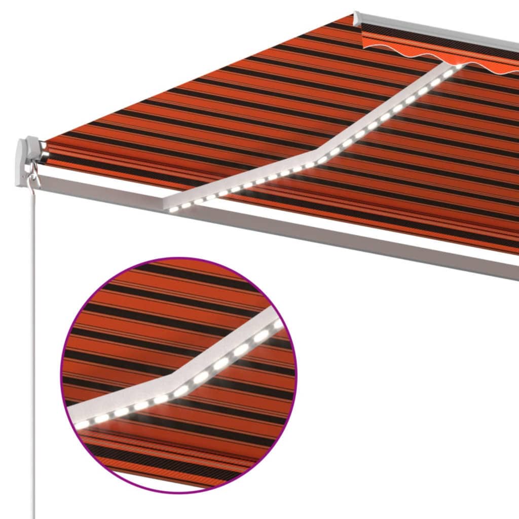 Manuell uttrekkbar markise med LED 600x300 cm oransje og brun