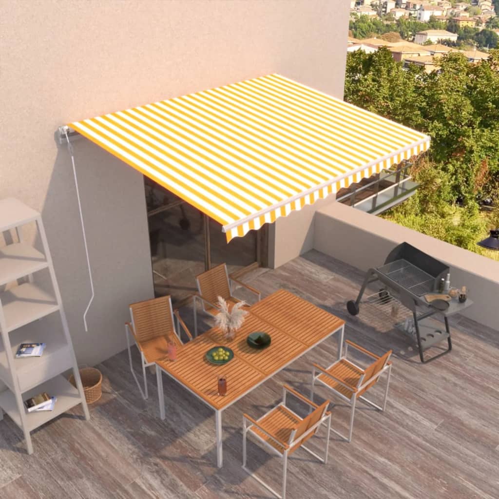 Automatisk uttrekkbar markise 450x350 cm gul og hvit
