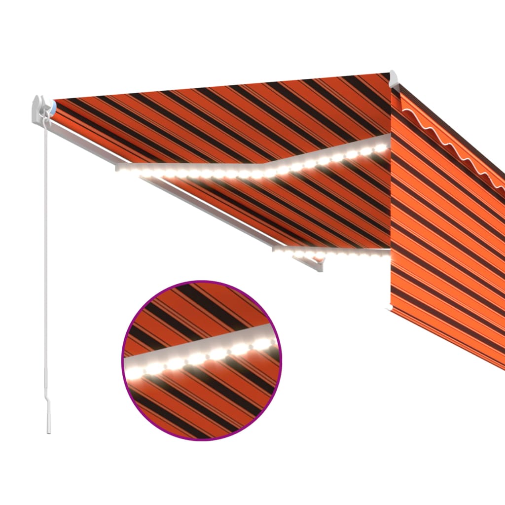 Manuell uttrekkbar markise rullegardin&LED 3x2,5m oransje brun