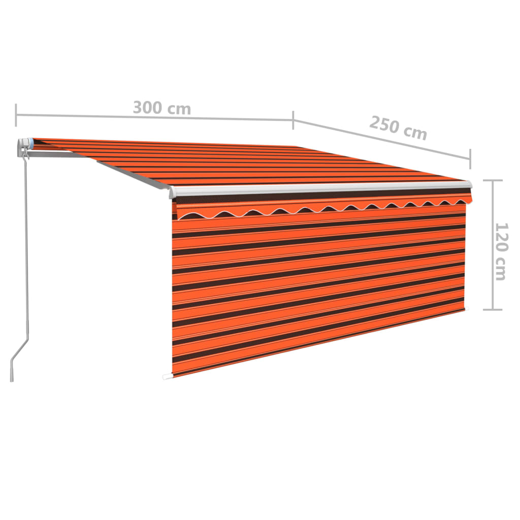 Manuell uttrekkbar markise rullegardin&LED 3x2,5m oransje brun